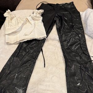 Stylish Black Pleather Pants and thick cream corset top for Women